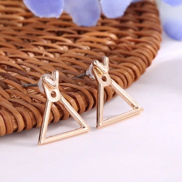 Gold Tone Geometric Triangle Jacket Earrings - Picture 2 of 3